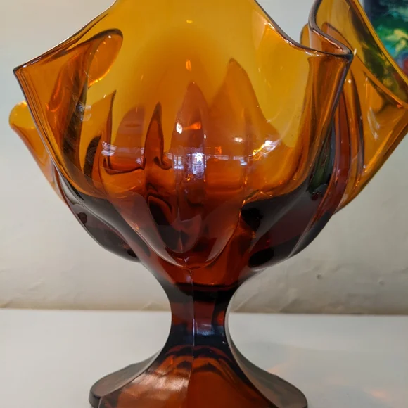 SOLD ETSY: LE Smith SImplicity Swung Art Glass Dish with Pedestal - Picture 3 of 7